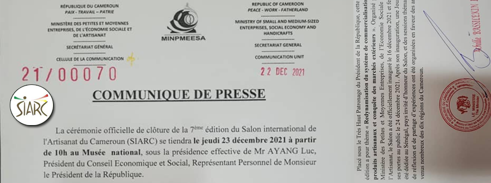 Cérémonie officielle de clôture de la 7ième édition  du SIARC: M. AYANG Luc représente le Président de la République.