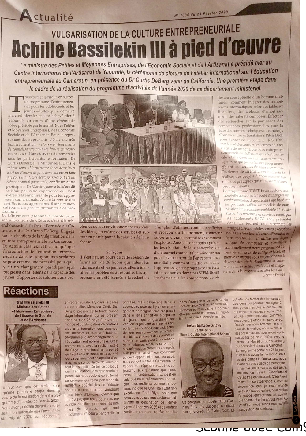 Atelier international sur l’éducation entrepreneuriale au Cameroun