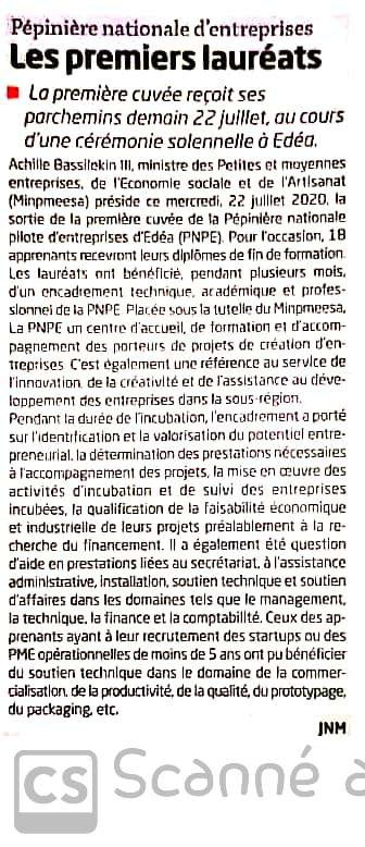 Les premiers lauréats de la Pépinière Nationale d’Entreprise d’Edéa