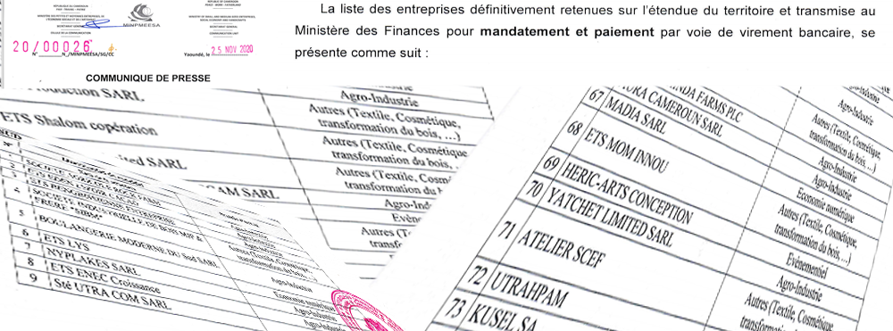 Liste définitive des PME, OES et Artisans devant bénéficier du Fonds de relance économique au profit du secteur productif dans le cadre de la COVID-19