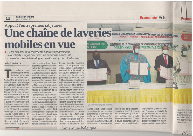 convention entre le MINPMEESA,  le MINFOF , le MINJEC et  l’entreprise Howash Sarlu