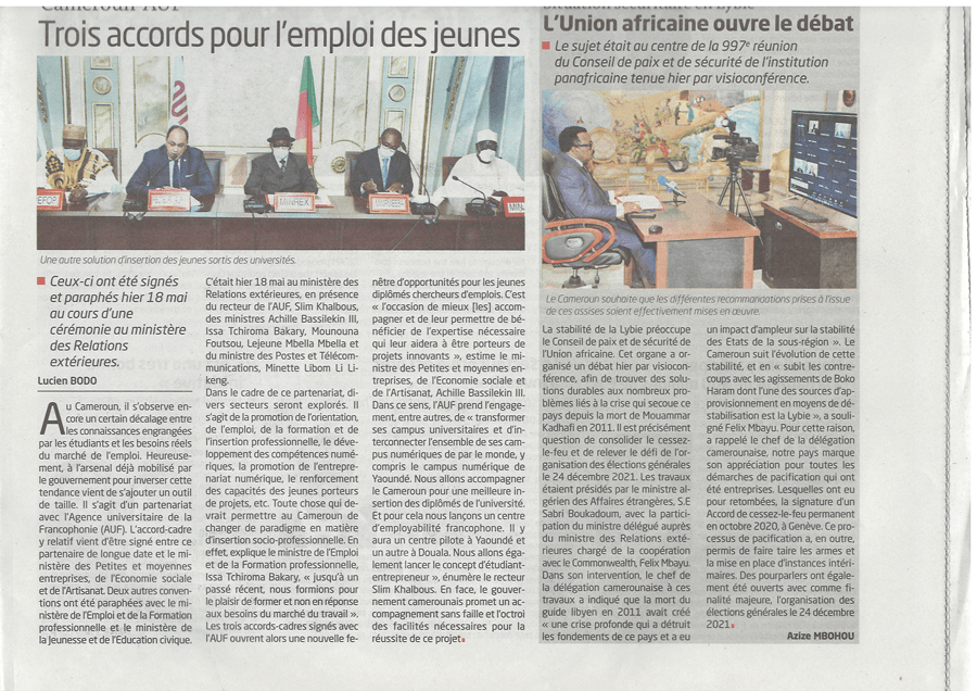 Signature de la convention de partenariat entre le MINPMEESA et l’Agence Universitaire de la Francophonie