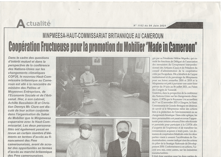 Audience accordée par le MINPMEESA au nouveau Haut-Commissaire de Grande Bretagne au Cameroun.