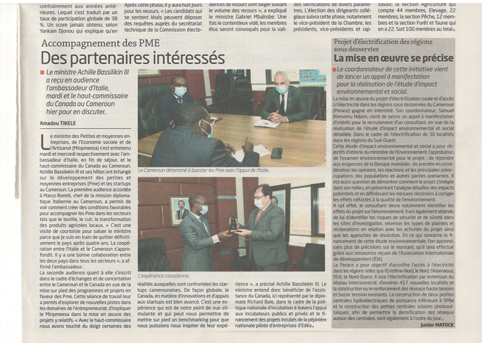 Audiences accordées par le Ministre Achille BASSILEKIN III à l’Ambassadeur d’Italie au Cameroun et  au Haut-Commissaire du Canada au Cameroun.