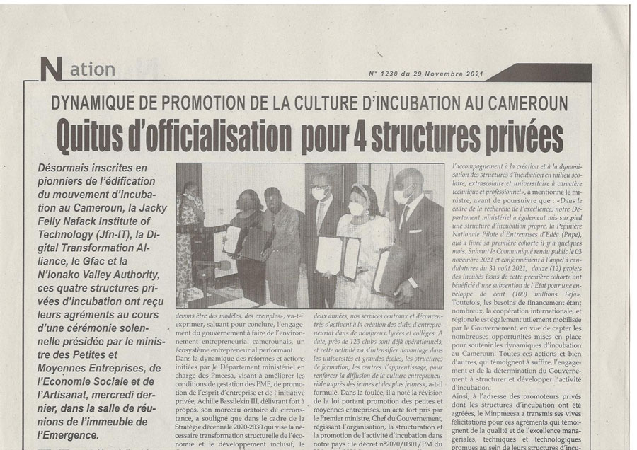Dynamique de promotion de la culture d’incubateur au Cameroun